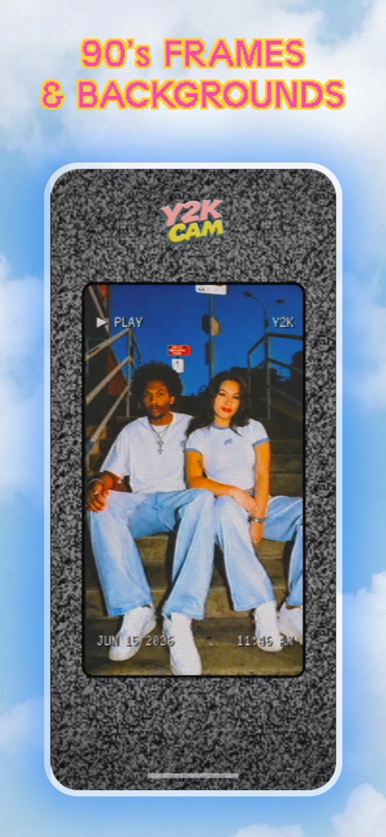 Photo framed in living TV static with burned-in 90s date stamp made with Y2K Cam